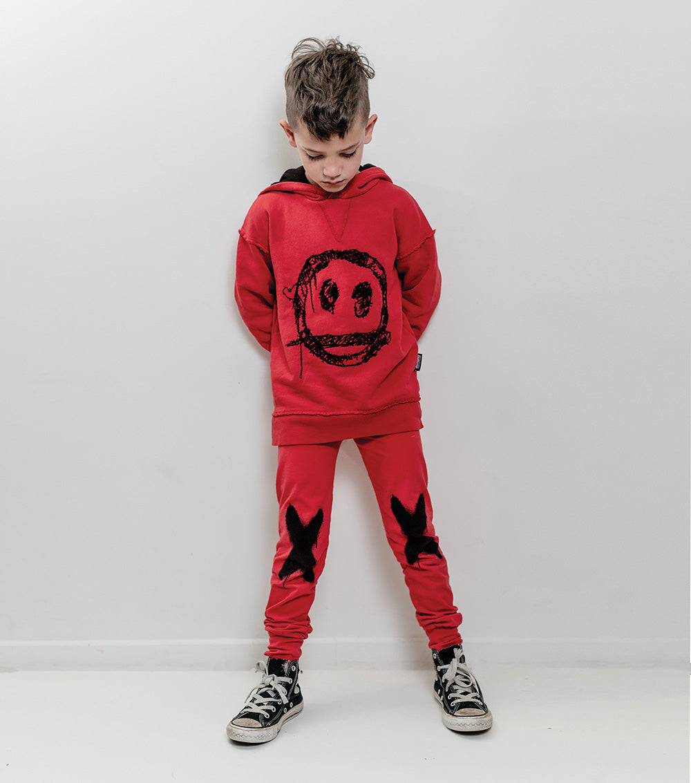Kid | Embroide Sprayed Smile Hoodie | Red