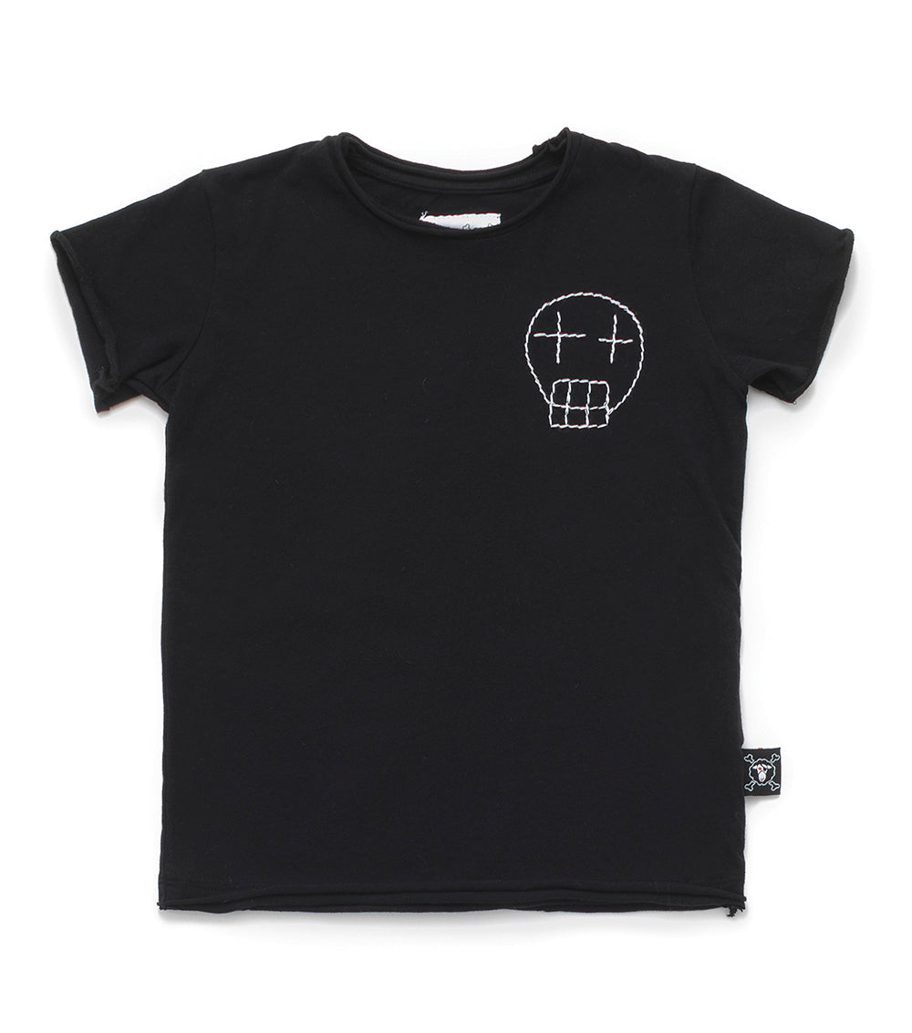 Kid | Embroidered Sketch Skull T-Shirt | Black