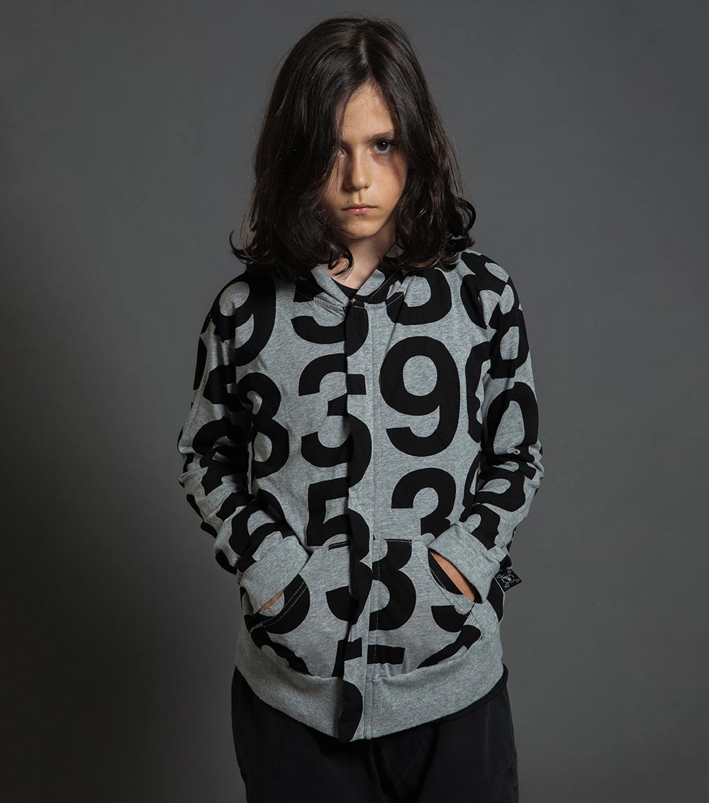 Kid | Numbered Zip Hoodie | Heather Grey