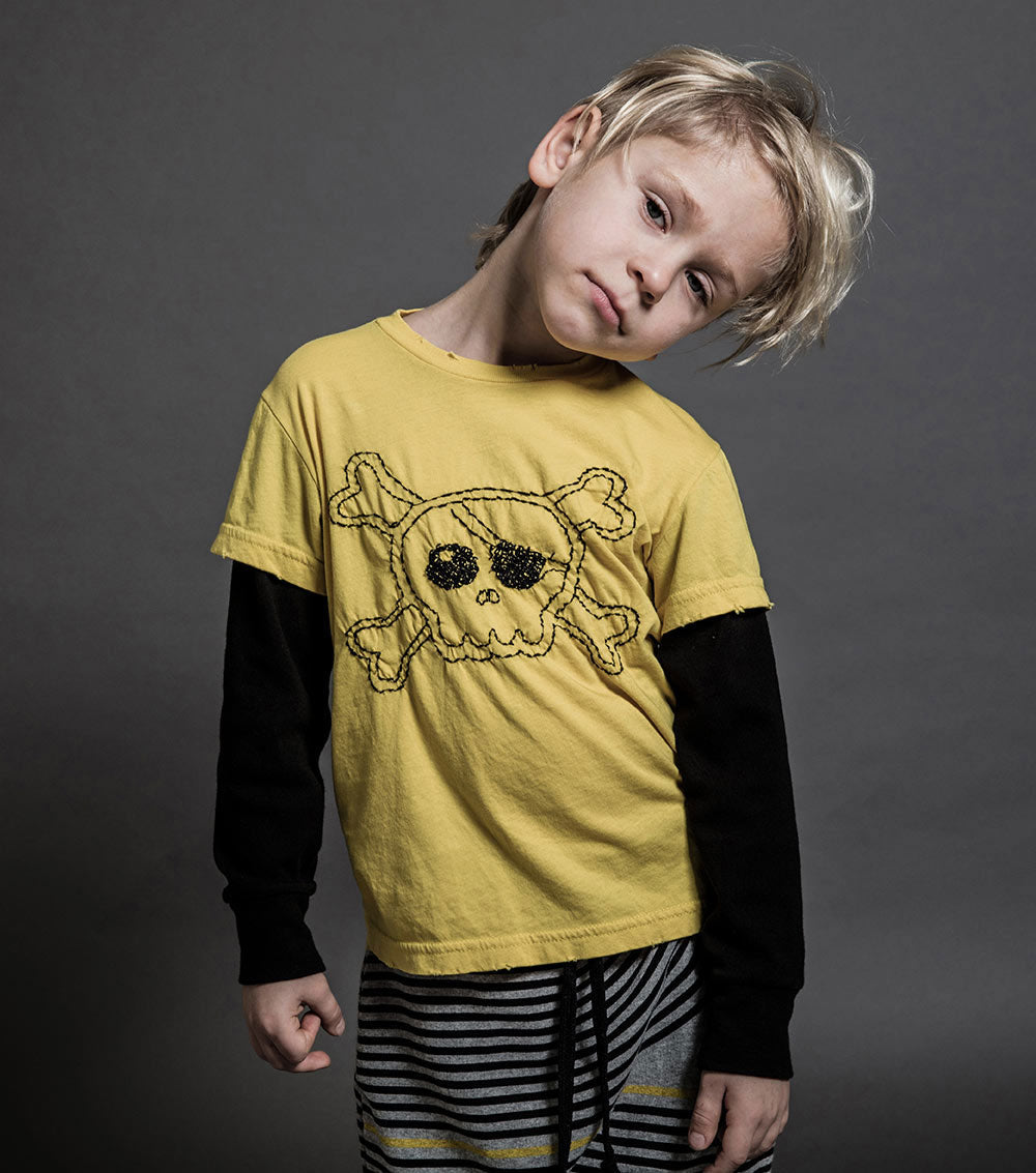 Kid | Embroidered Skull Shirt | Dusty Yellow