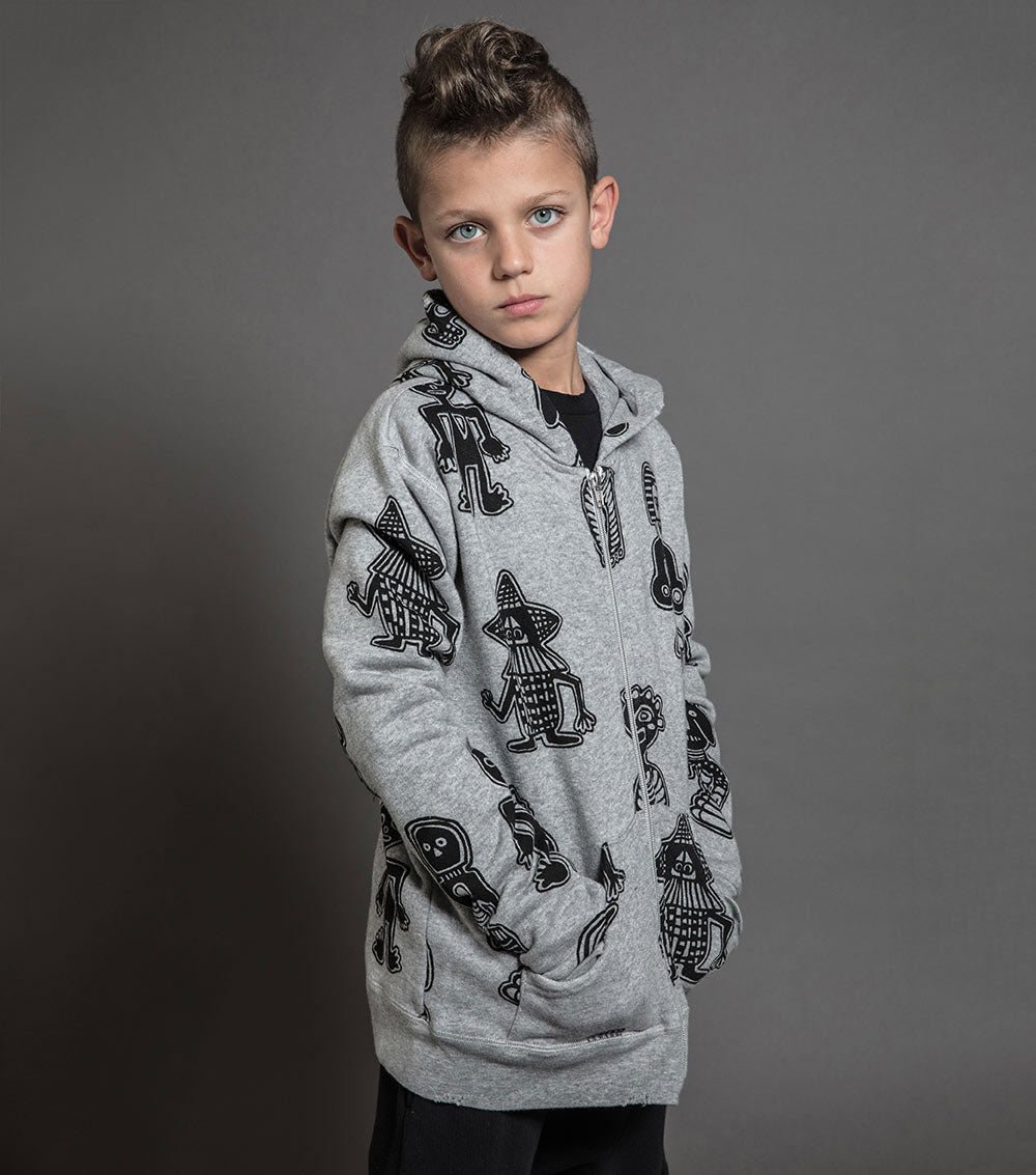 Kid | Tribal Dancers Zip Hoodie | Heather Grey