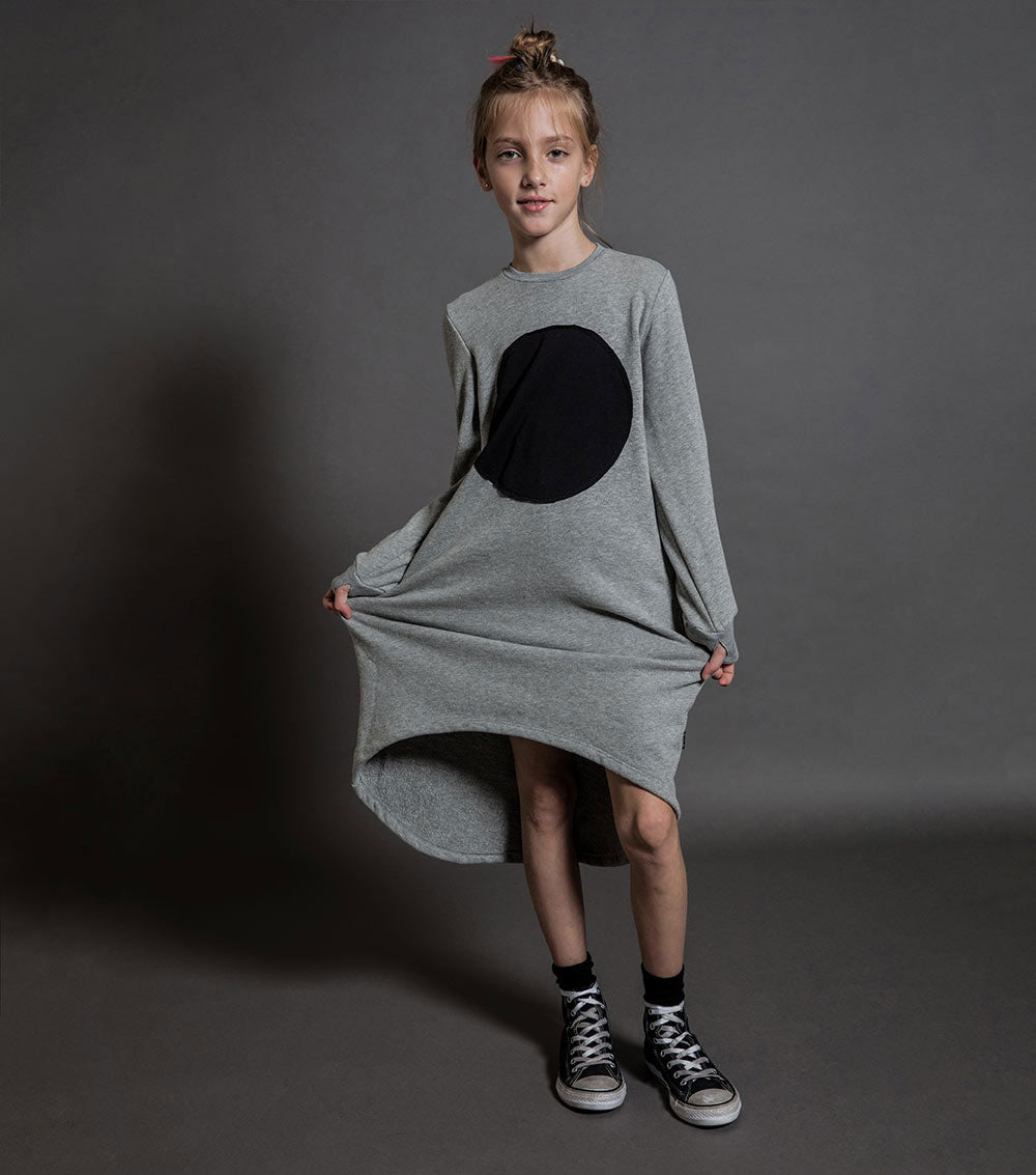 Kid | Circle Patch Fluffy Dress | Heather Grey