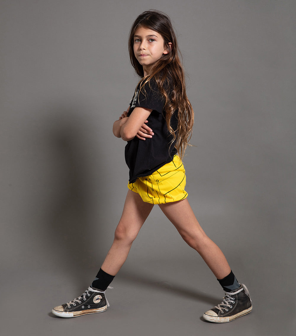 Kid | Sewing Pattern Yoga Shorts | Lava Yellow