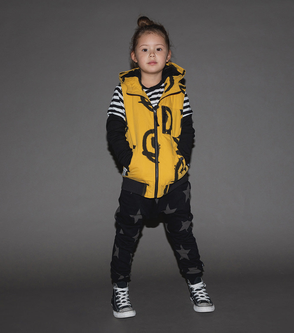 Kid | Sprayed Smiles Down Vest | Lava Yellow