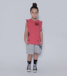 Kid | Skull Patch Ruffled Shirt | Vintage Red