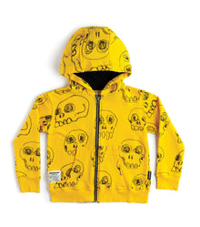 Kid | Scribbled Skulls Zip Hoodie | Yellow