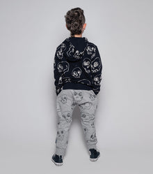 Kid | Scribbled Skulls Zip Hoodie | Black