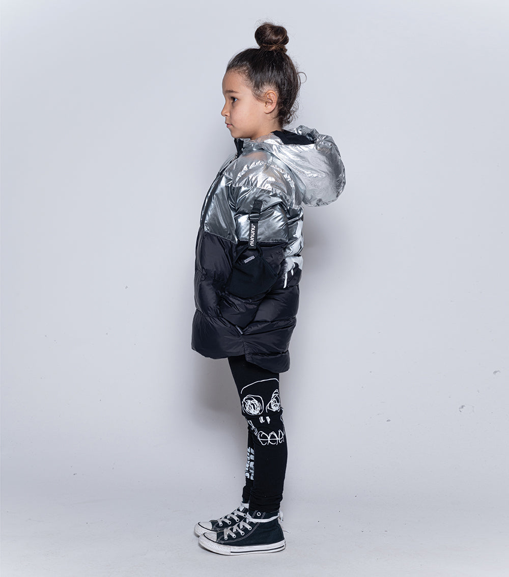Kid | Trio Mischief Cat Down Jacket | Black x Silver