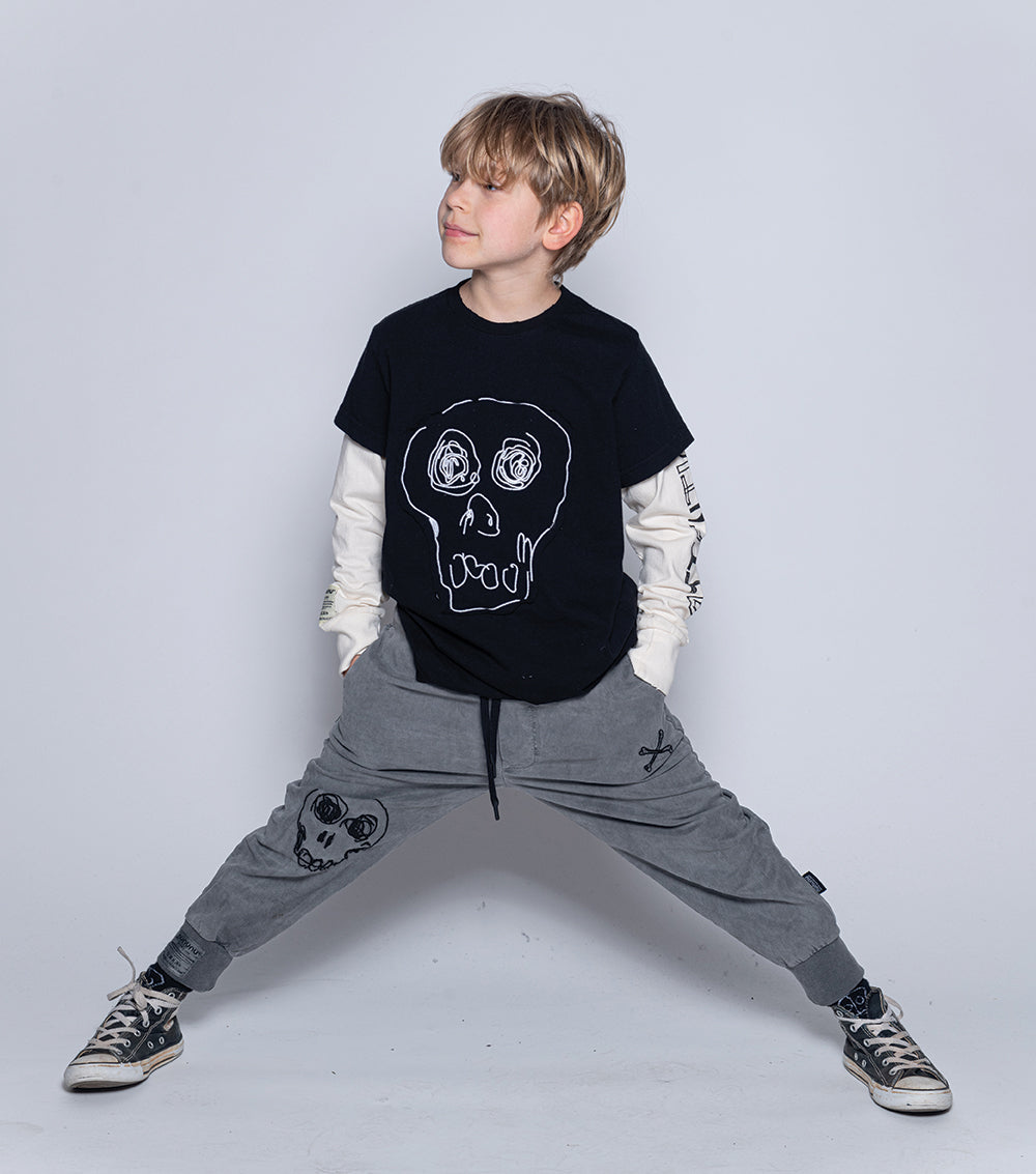 Kid | Scribbled Skull Pants | Vintage Grey