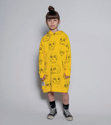Kid | Hooded Scribbled Skulls A Dress | Yellow