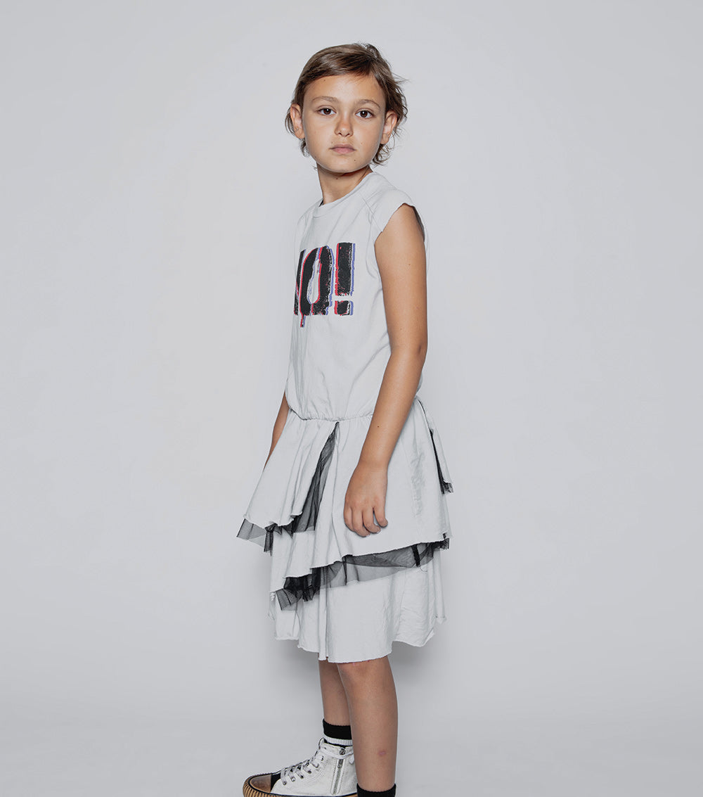Kid | U Have Mail Layered Dress | Ice Grey