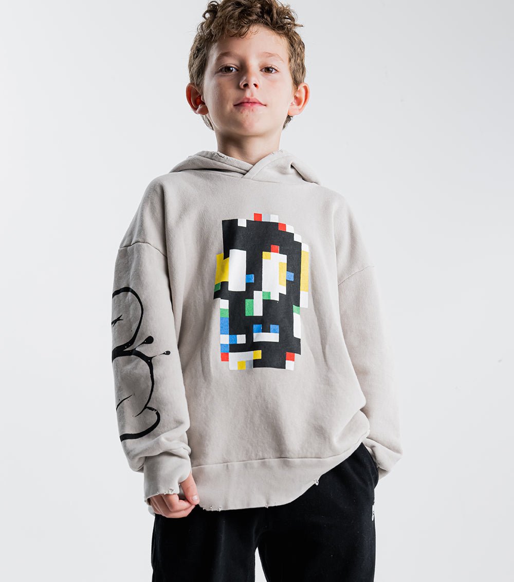 Kid | Pixel Skull Hoodie | Smokey Grey