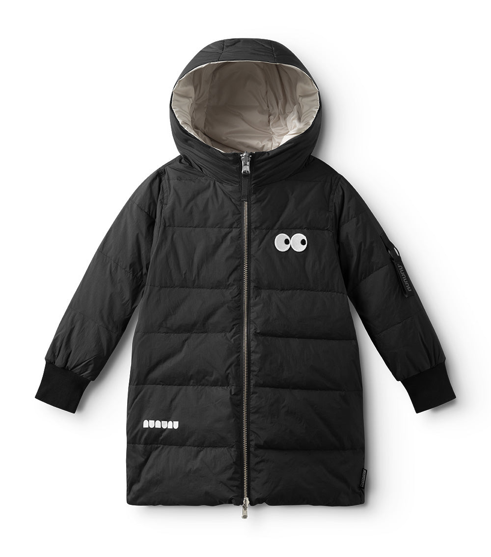 Unisex | Reversible Side Eye Down Coat | Black x Smokey Natural