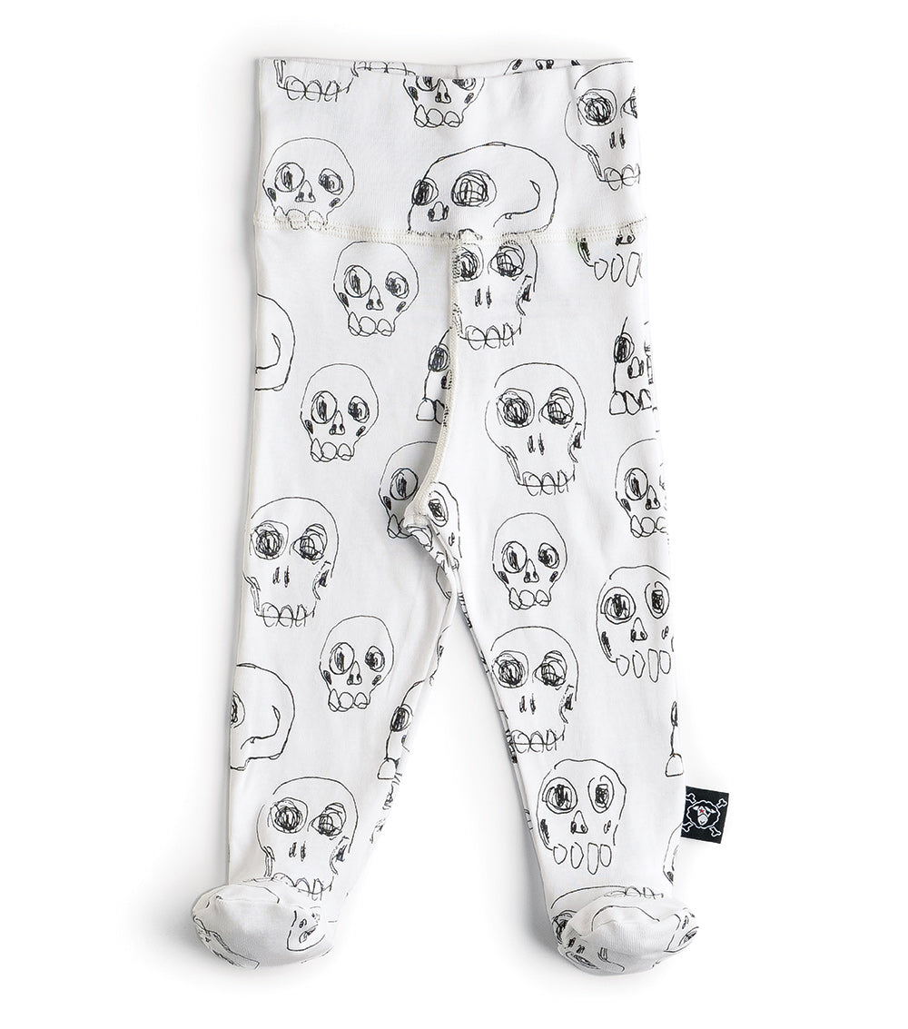 Newborn | Skulls Footed Leggings | White