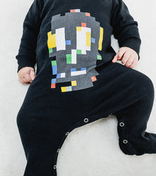 Newborn | Pixel Skull Footed Overall | Black
