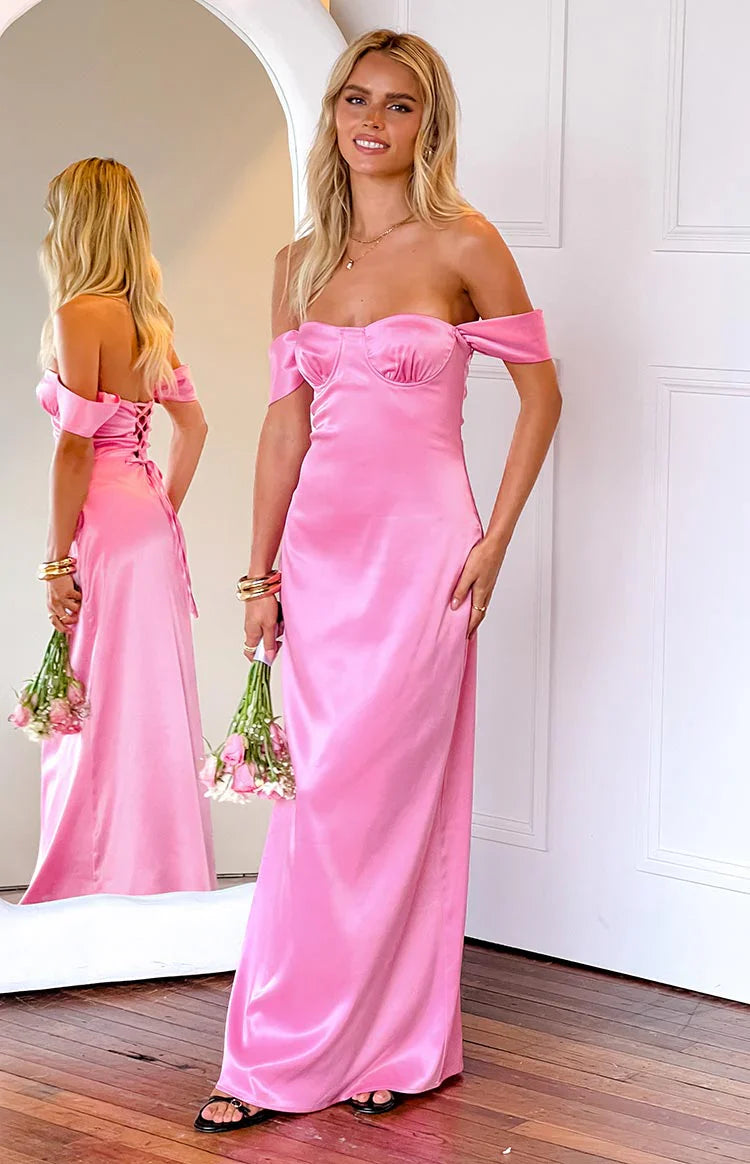 Naveah Off Shoulder Maxi Dress | Pink