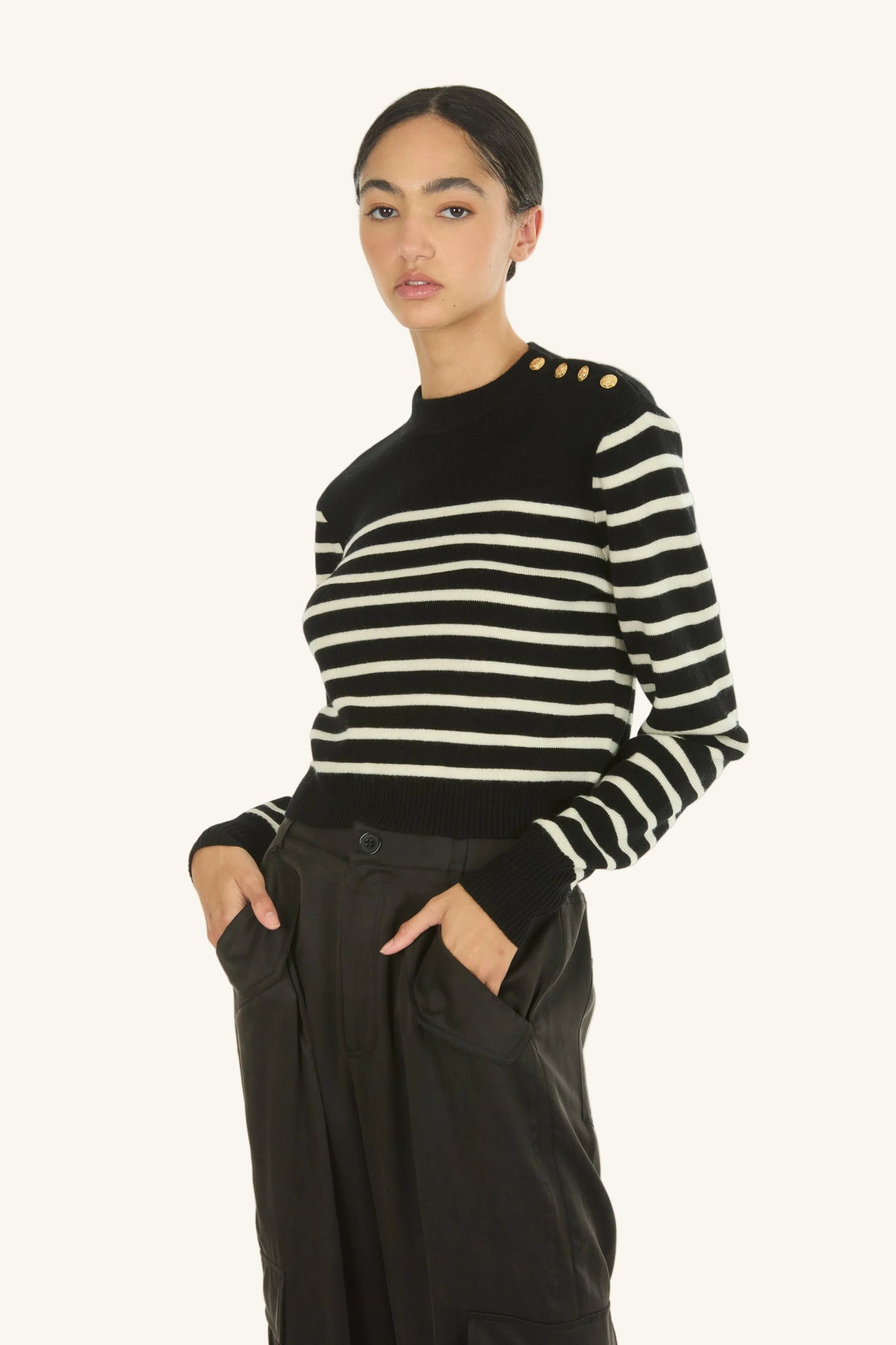 Nell Knit | Black and Creme Stripe