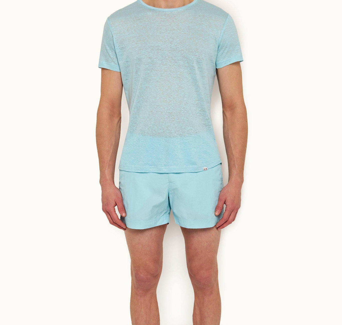 OB-T Linen Tailored Fit Crew Neck Linen T-Shirt | Pool