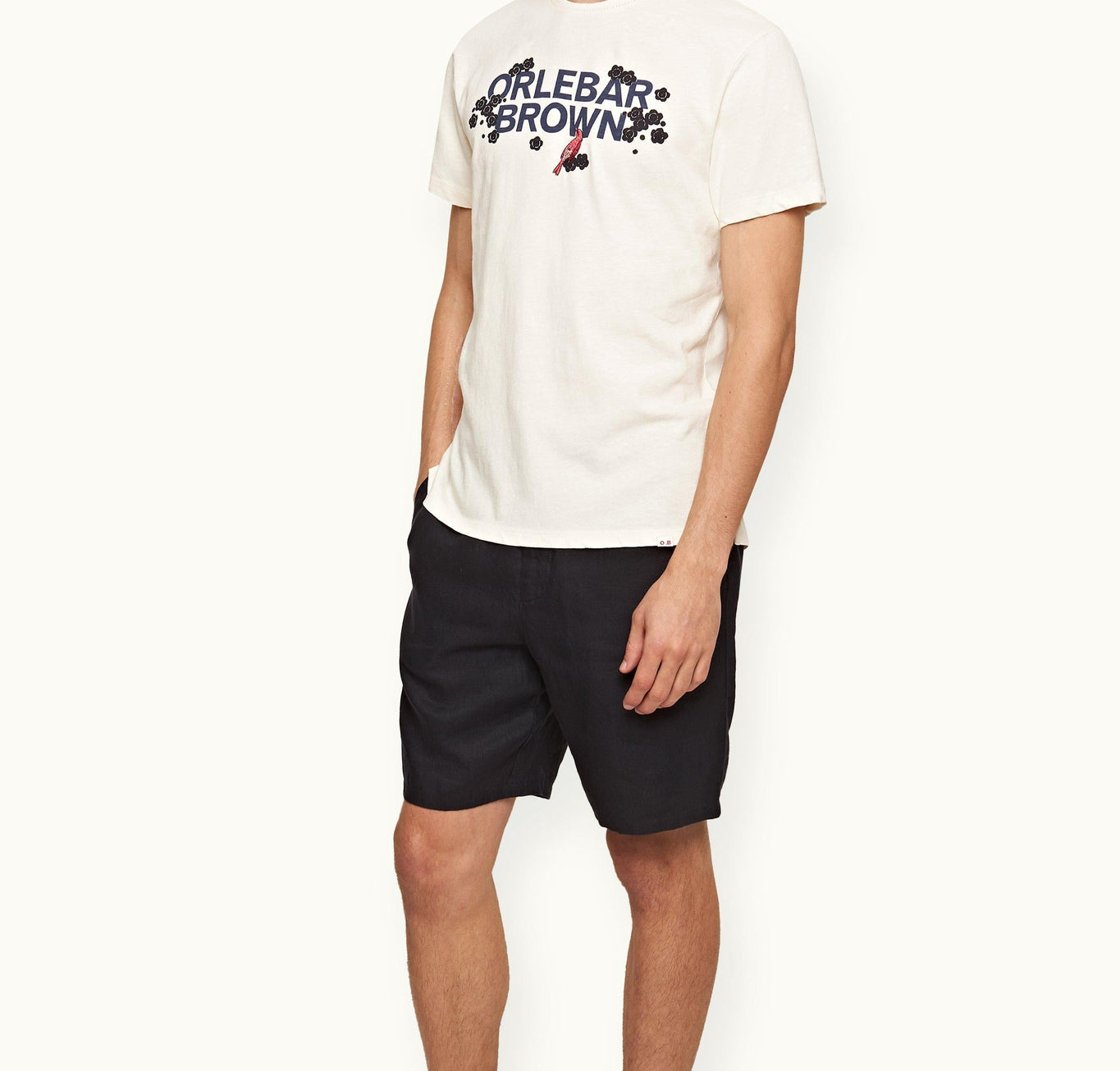 OB Classic Tee Blossom Logo Design Classic Fit Cotton T-Shirt | White Sand/Night Iris