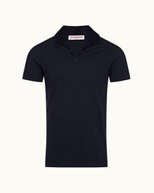 Albert Towelling Night Iris Tailored Fit Towelling Collar Polo Shirt | Night Iris