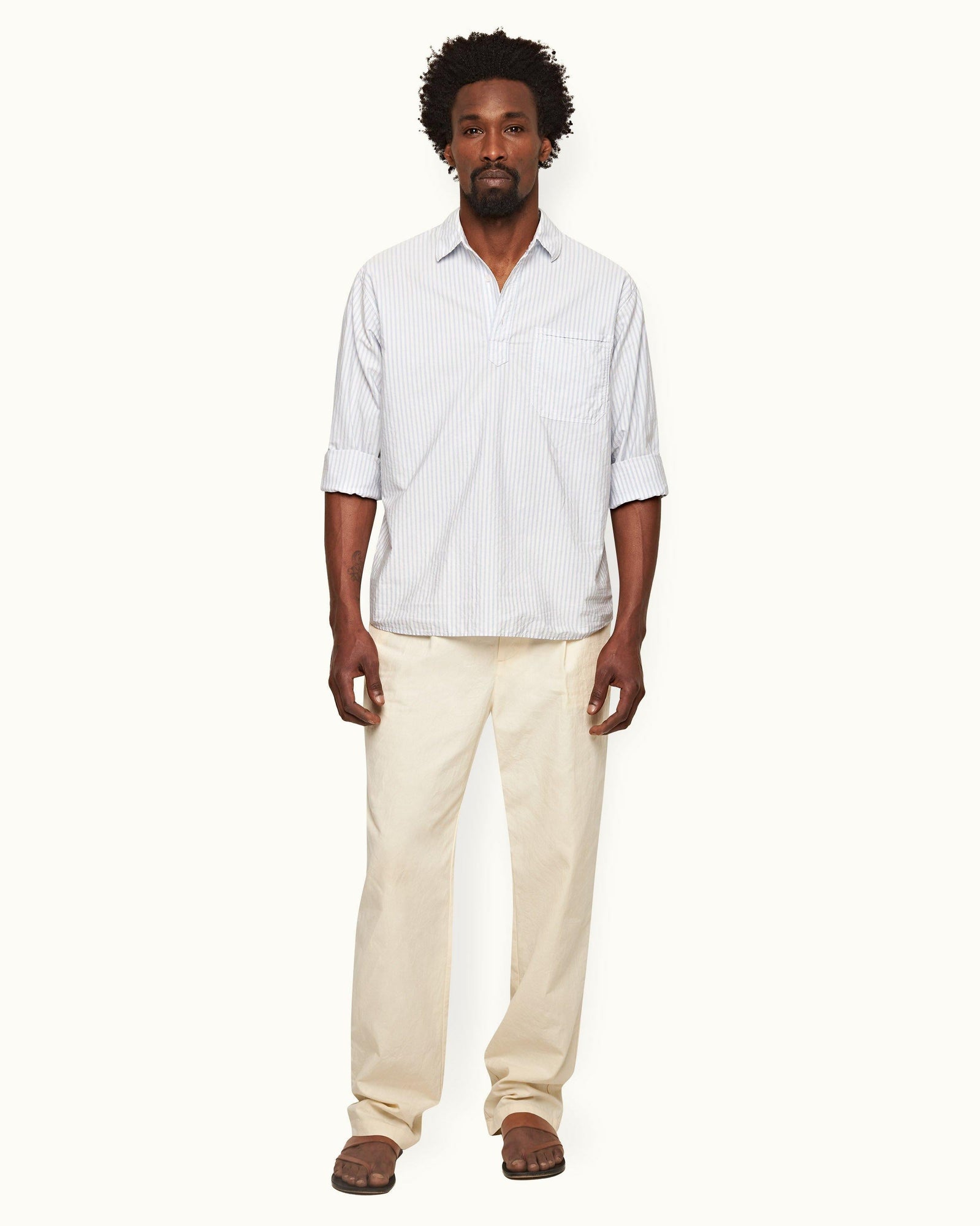White Sand Relaxed Fit Laundered Cotton Canvas Trousers | White Sand