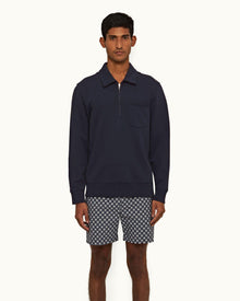 Night Iris Classic Fit Collared Half-Zip Organic Cotton Sweatshirt | Night Iris