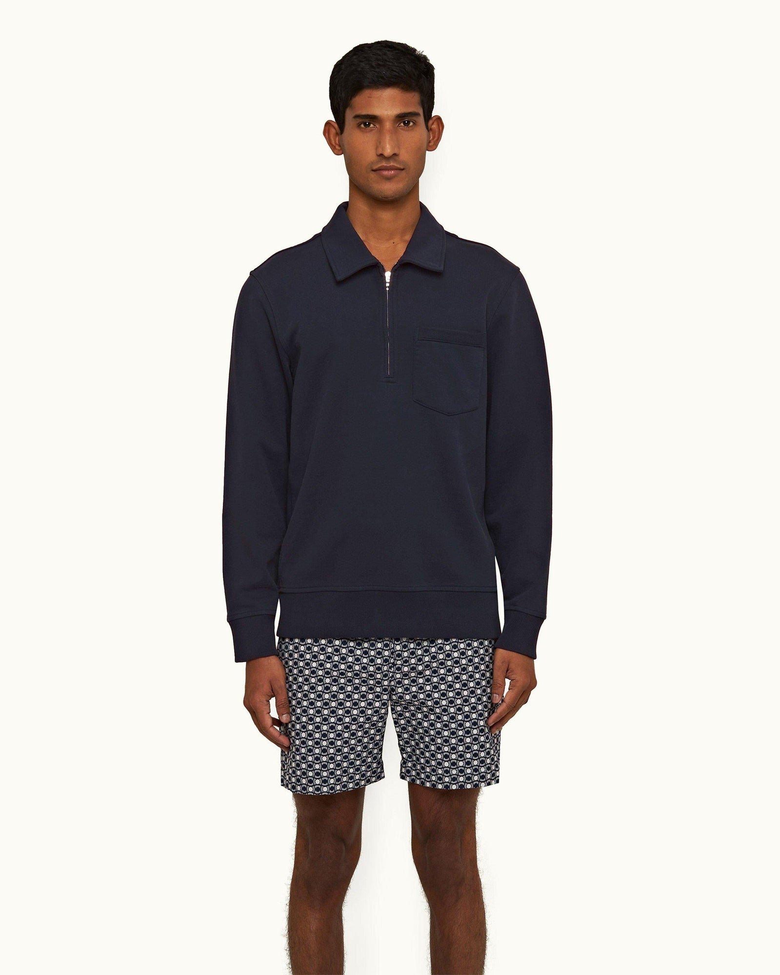 Night Iris Classic Fit Collared Half-Zip Organic Cotton Sweatshirt | Night Iris