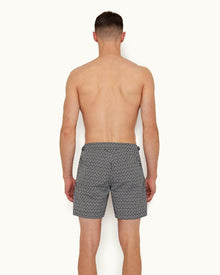 Night Iris/White Alado Geometric Print Mid-Length Swim Shorts | Night Iris/White