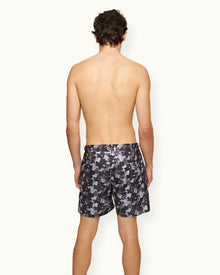 Bulldog Blossom Print Mid-Length Swim Shorts In Piranha Grey | Piranha Grey