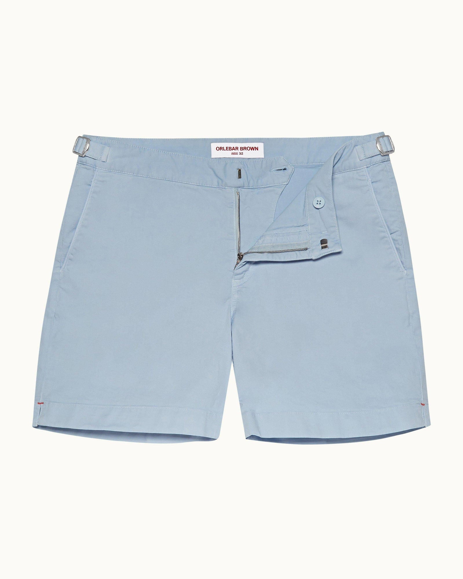 Ice Blue Mid-Length Cotton Twill Shorts | Ice Blue