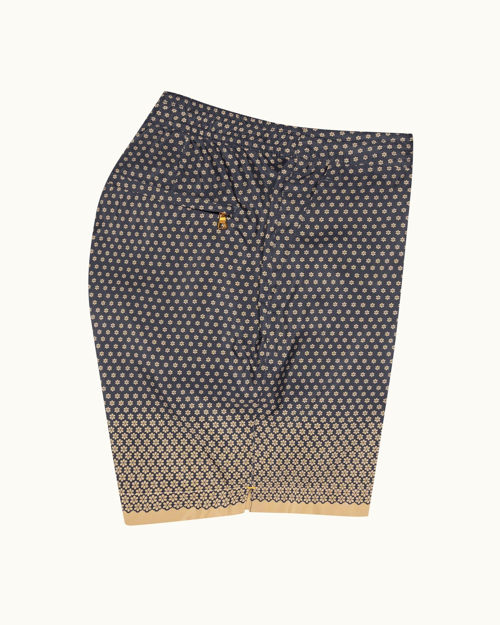 Bulldog Drawcord Biscuit/Night Iris Floret Mid-Length Drawcord Swim Shorts | Biscuit/Night Iris