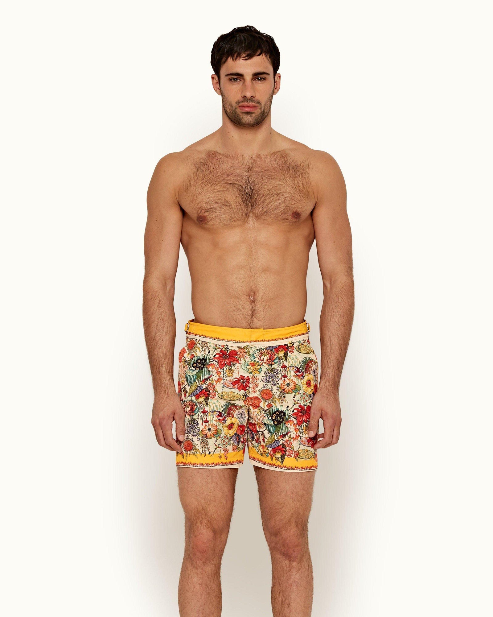 Bulldog Bright Gold Eden Print Mid-Length Swim Shorts | Bright Gold