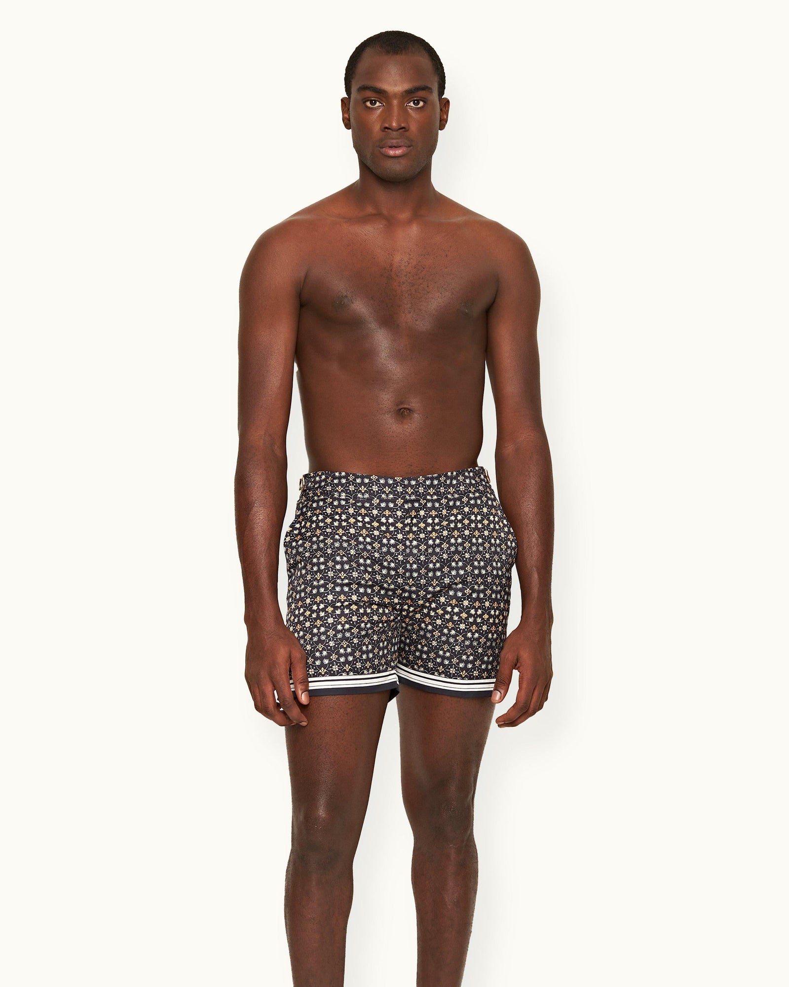 Bulldog Fiore Print Mid-Length Swim Shorts In Night Iris Blue | Night Iris