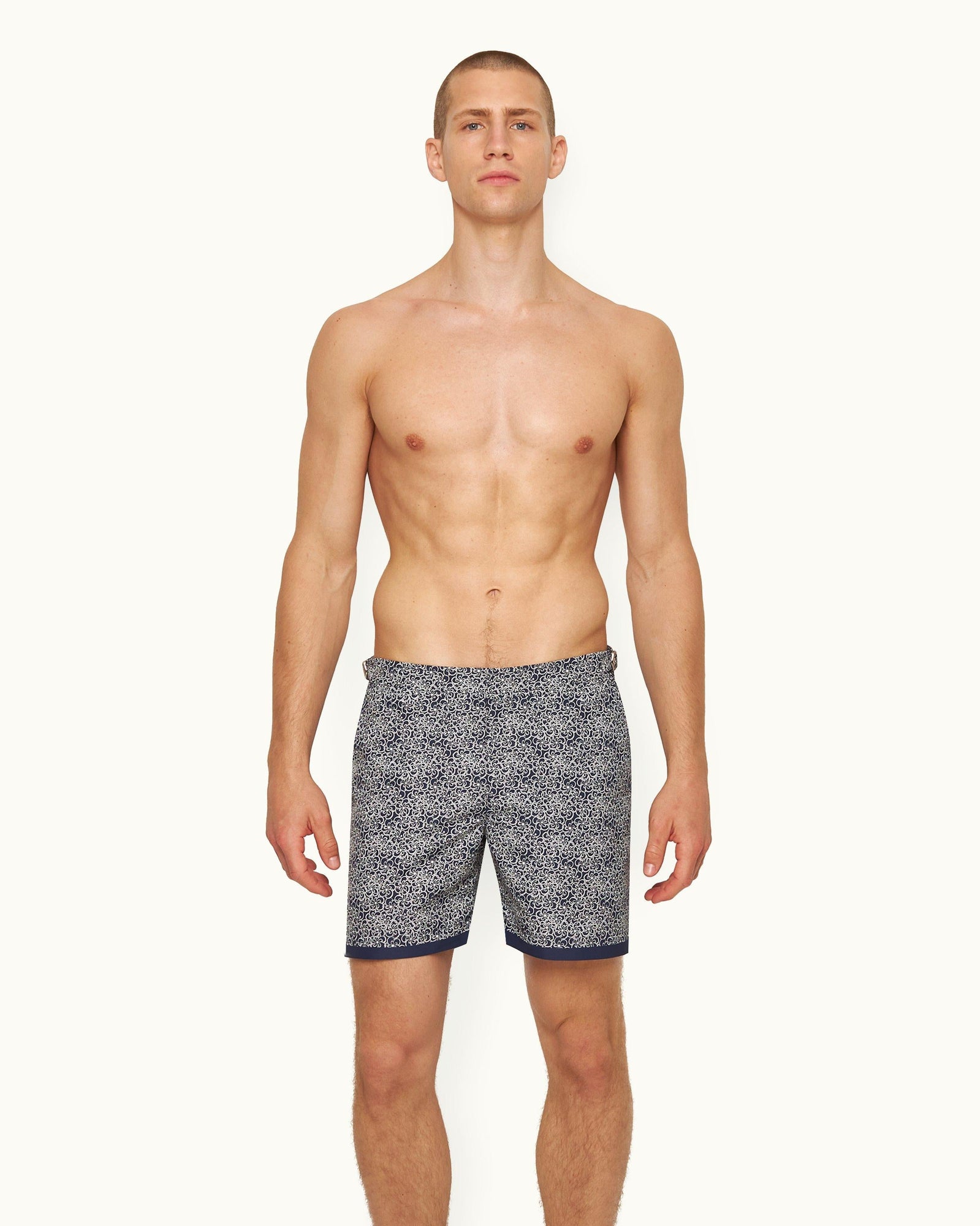 Bulldog Midnight Navy Floral Mid-Length Swim Shorts | Midnight Navy