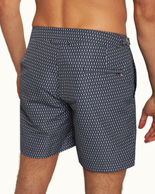 Bulldog Midnight Navy/White Geo Pointpart Mid-Length Swim Shorts | Midnight Navy/White