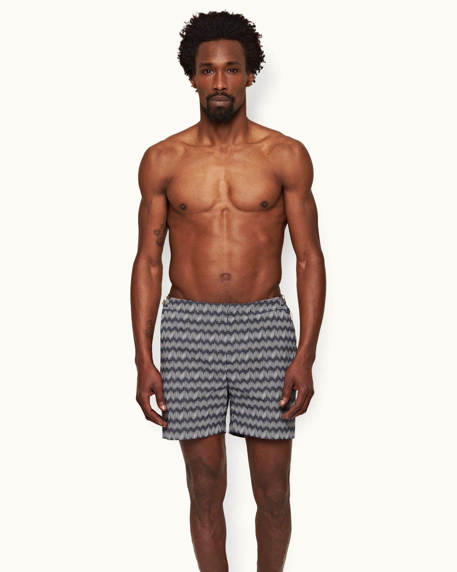 Night Iris/White Jacquard Chevron Mid-Length Swim Shorts | Night Iris/White