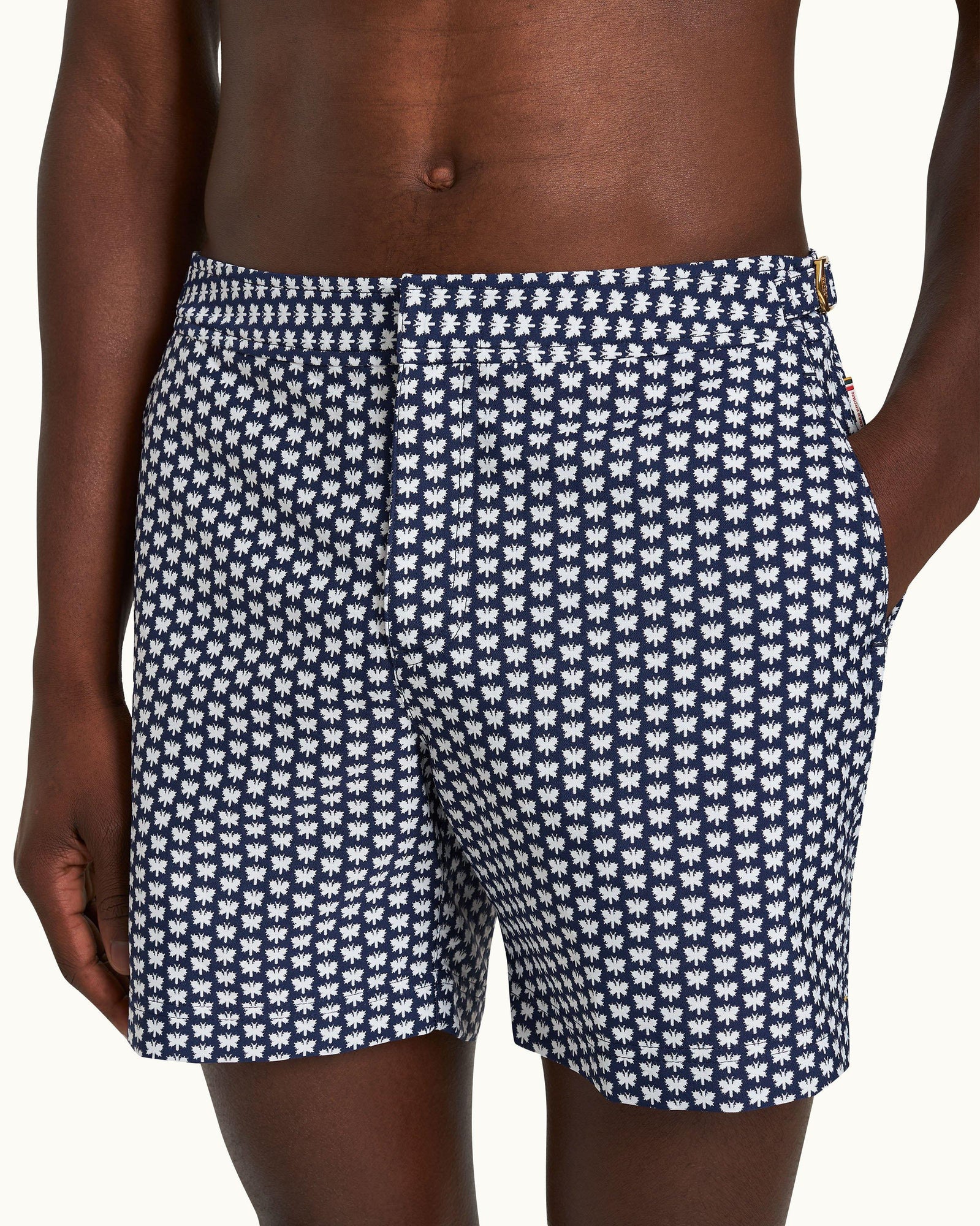 Bulldog Jacquard Flutter Jacquard Mid-Length Swim Shorts Woven In Italy in Night Iris/White Sand colour | Night Iris/White Sand