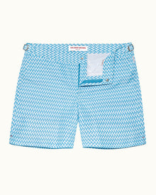 Bulldog Horizon Blue/Cloud Maro Geo Print Mid-Length Swim Shorts | Horizon Blue/Cloud