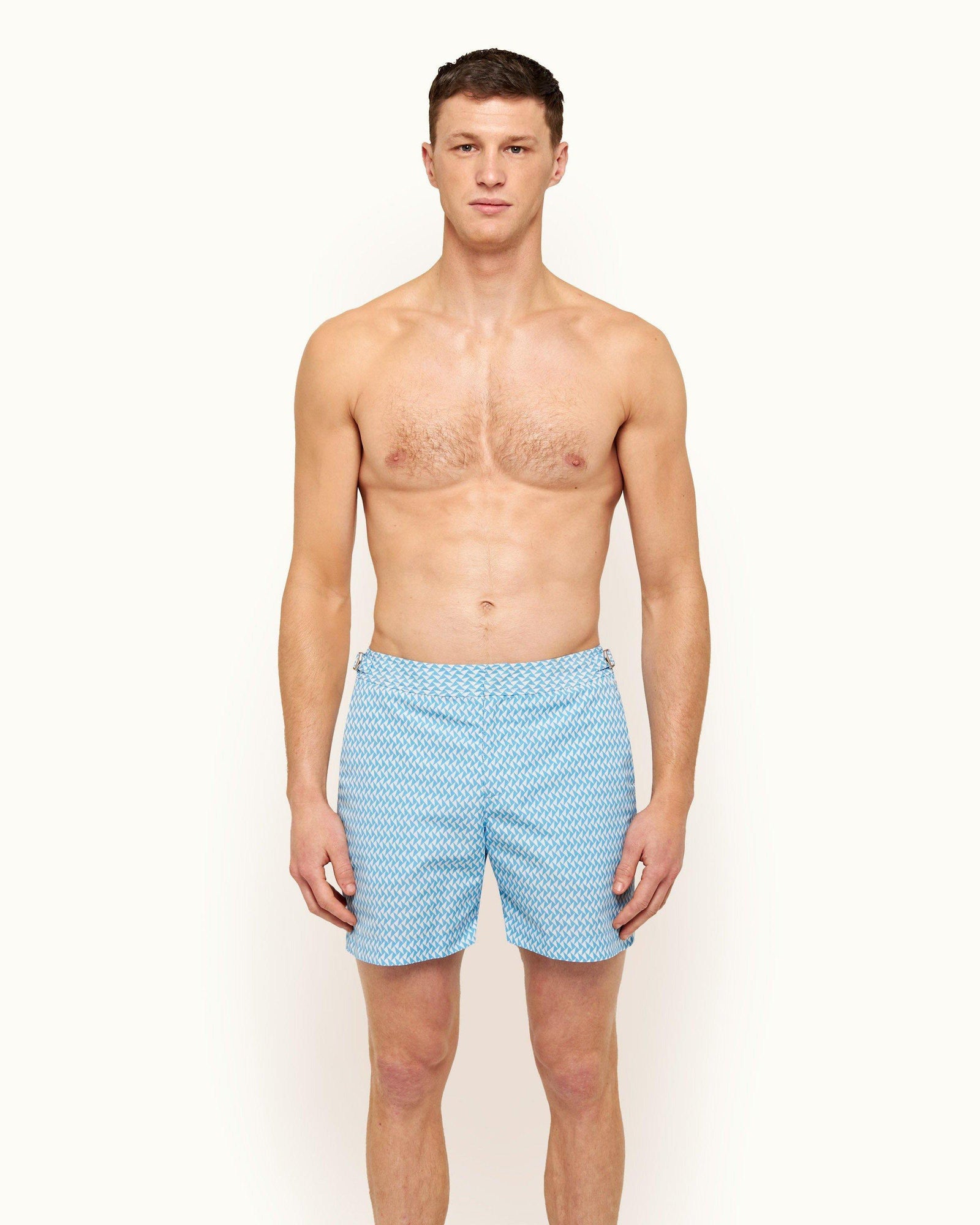 Bulldog Horizon Blue/Cloud Maro Geo Print Mid-Length Swim Shorts | Horizon Blue/Cloud