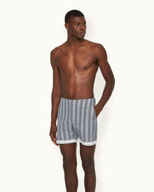 Kids | Bulldog Rills Print Mid-Length Swim Shorts Woven In France in Night Iris/White Sand colour | Night Iris/White Sand