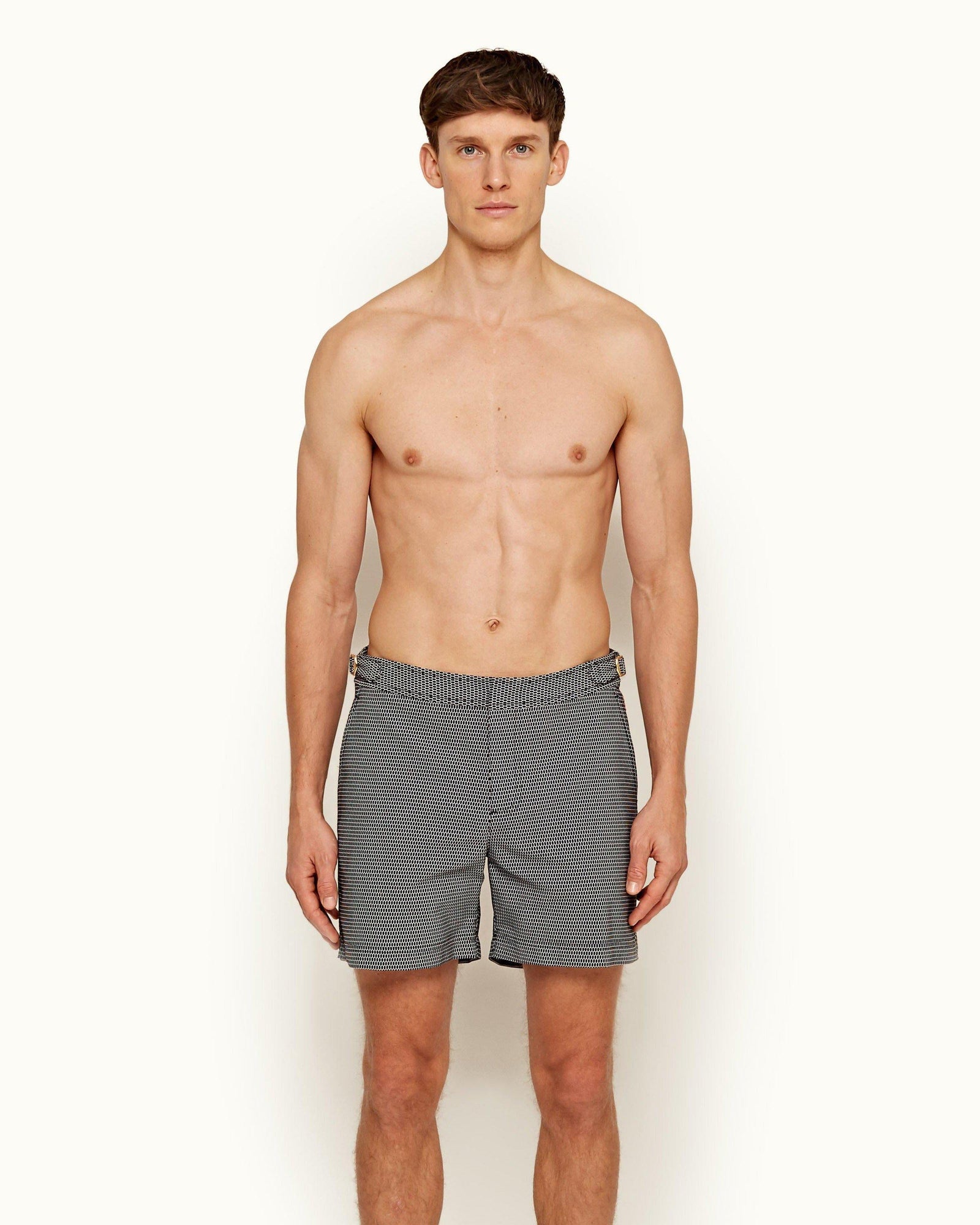 Bulldog X Black/Cloud Mid-Length Jacquard Swim Shorts | Black/Cloud