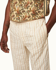 White Sand Relaxed Fit Textured Stripe Cotton Trousers | White Sand