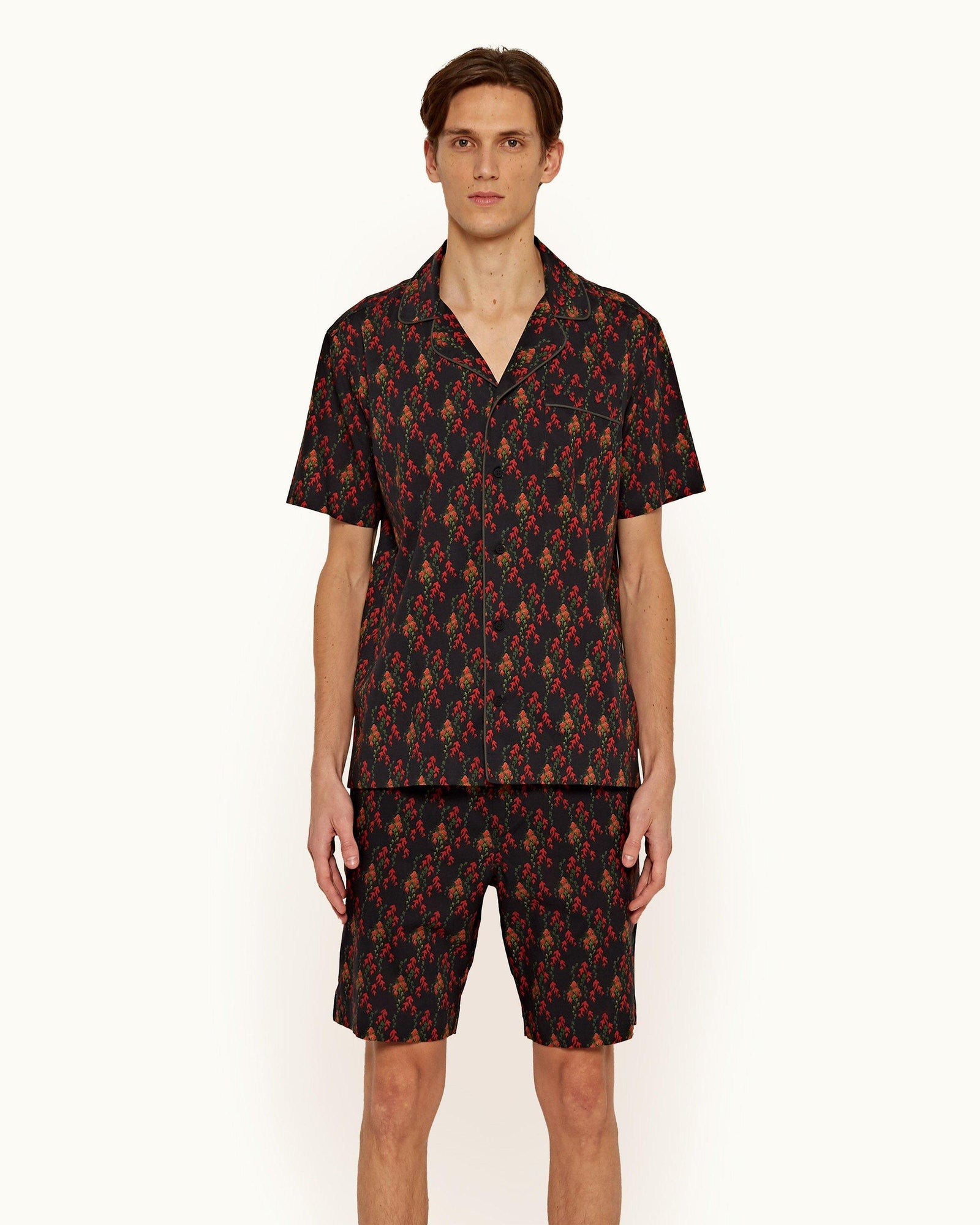 Devlin Black/Port Aquila Print Relaxed Fit Cotton Poplin Shorts | Black/Port