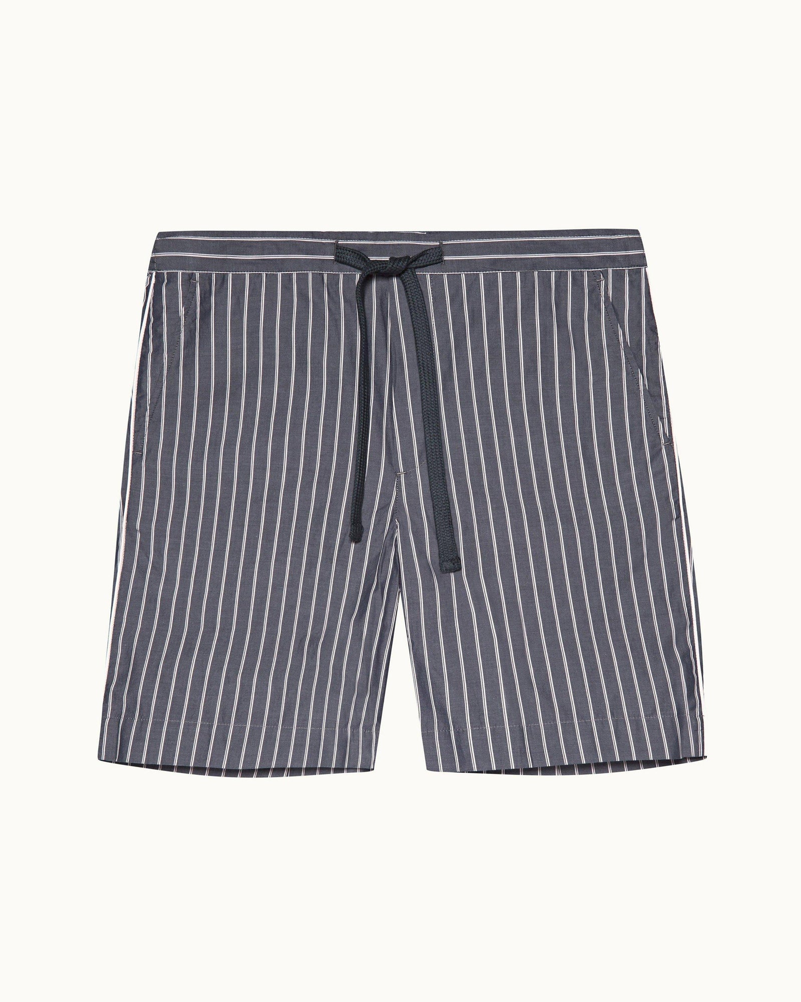 Midnight Navy Pinstripe Relaxed Fit Cotton Lounge Shorts | Midnight Navy