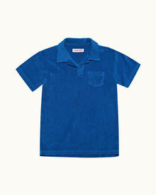 Kids | Signal Blue Organic Towelling Resort Polo Shirt | Signal Blue