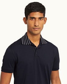 Night Iris Classic Fit Stripe Rib Collar Polo Shirt | Night Iris