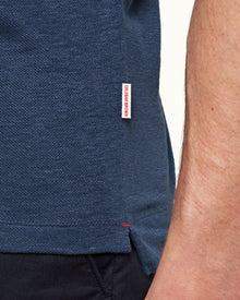 Felix Linen Classic Blue Contrast Resort Collar Linen Polo Shirt | Classic Blue