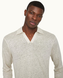 Felix Pebble Tailored Fit Long-Sleeve Slub Linen Polo Shirt | Pebble