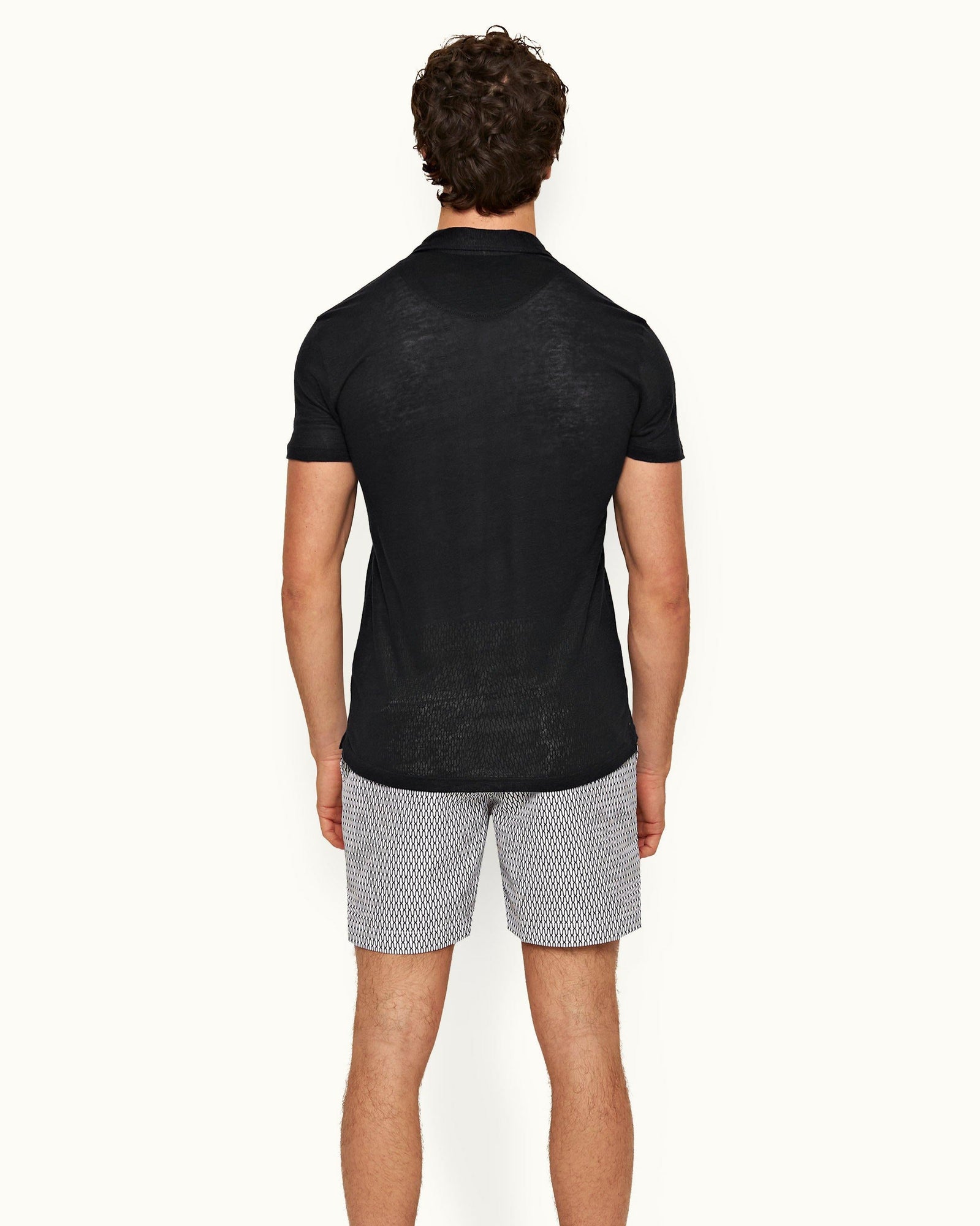 Felix Night Iris Short Resort Collar Short-Sleeve Linen Polo Shirt | Night Iris