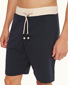 Night Iris Contrast Classic Fit Washed Organic Cotton Sweat Shorts | Night Iris